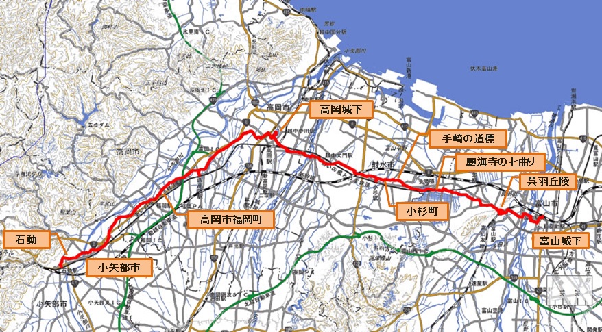 北陸街道(加賀街道)富山城下から石動地図